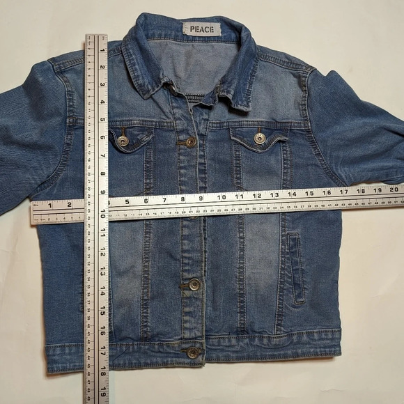 Peace Jeans Denim Jacket  Ooistance Cropped Button Up Front Large Woman's - Picture 7 of 9